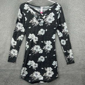 No Boundries gray white floral bodycon dress